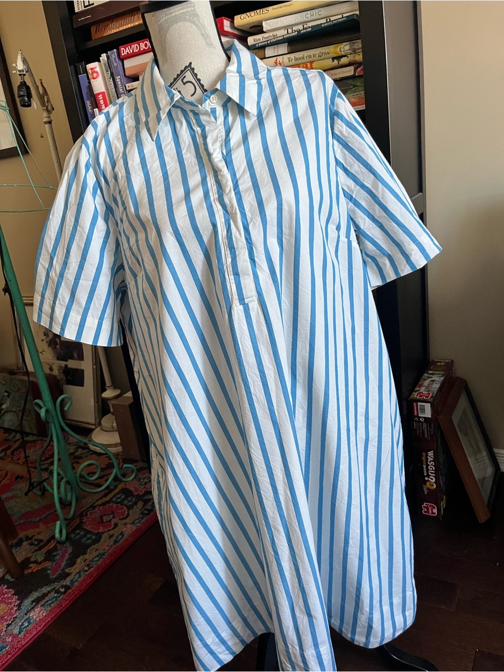 Old Navy Blue and White Striped A Line Dress with Pockets